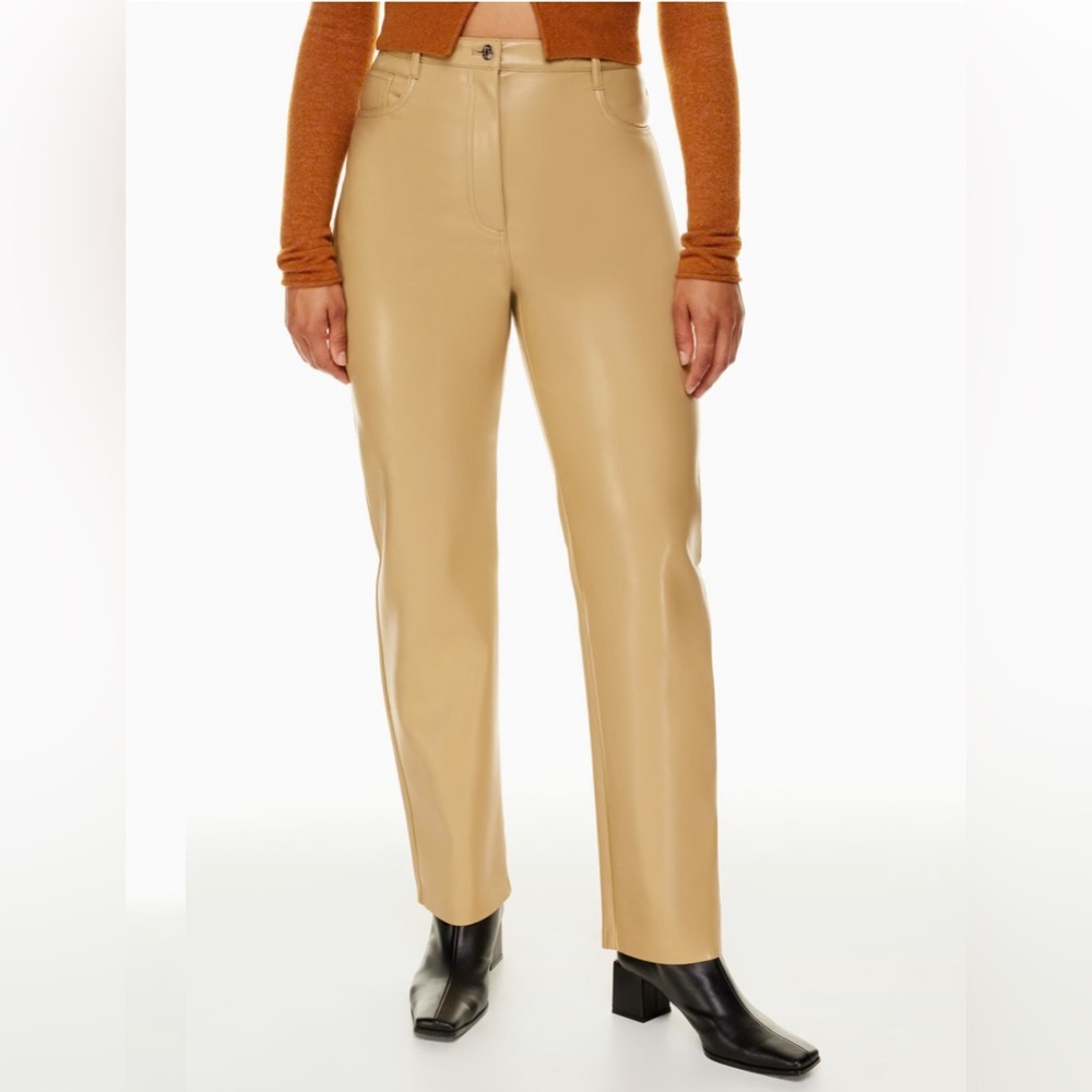 ARITZIA WILFRED Melina high waist vegan faux  Leather sandy Beige Tan Pants sz 4